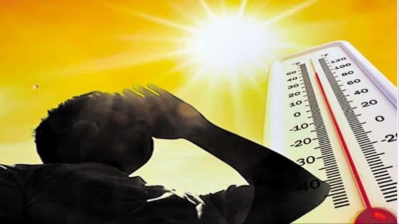 Heatwave in India with rising temperature thermometer and person feeling extreme heat